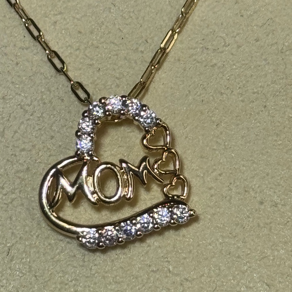 Crystal Heart “MOM” Pendant 14k Gold overlay Necklace Made W/ Swarovski Crystals